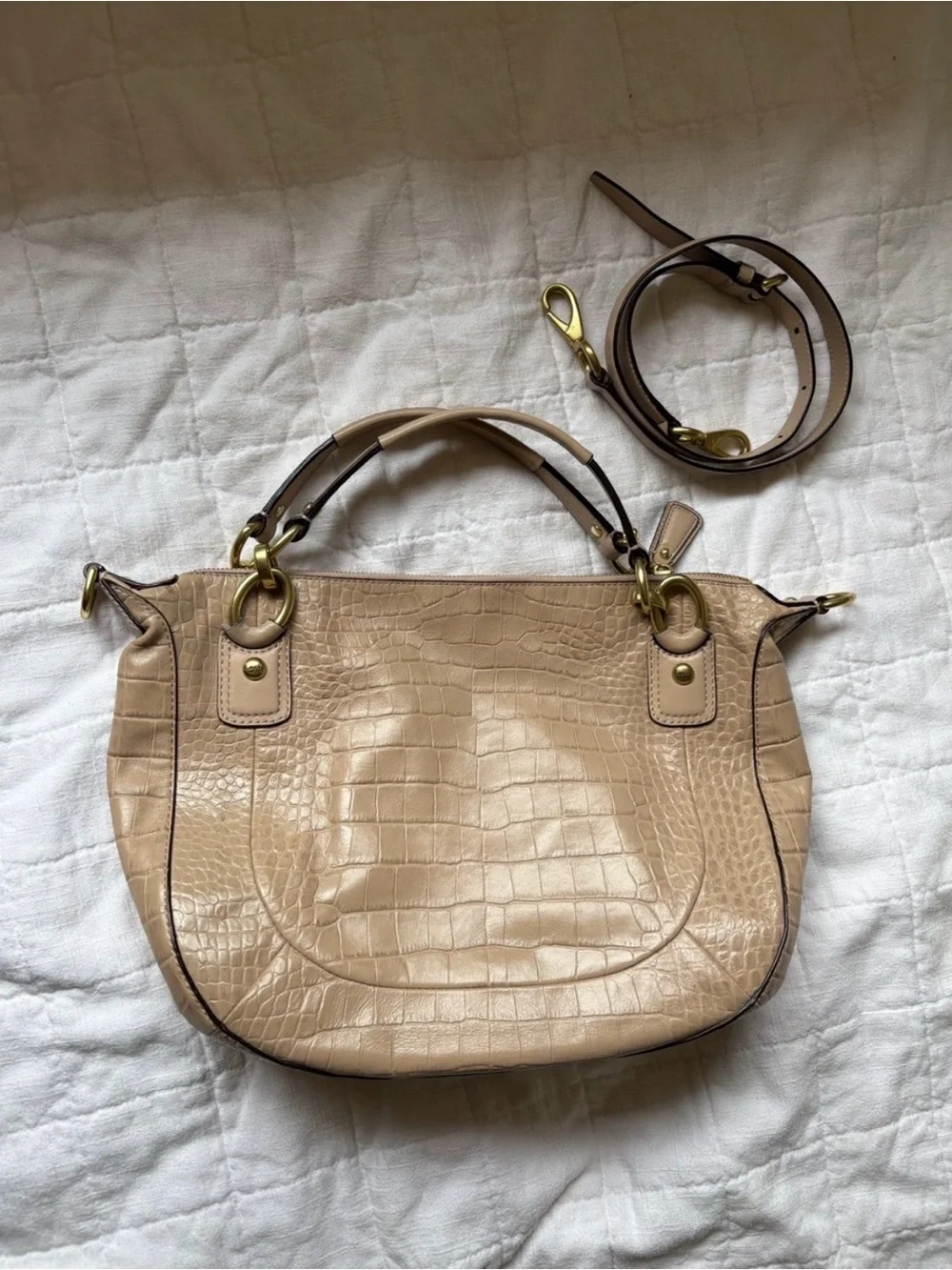Coach Kristin Beige Croc-Embossed Leather Satchel Convertible Crossbody Y2K